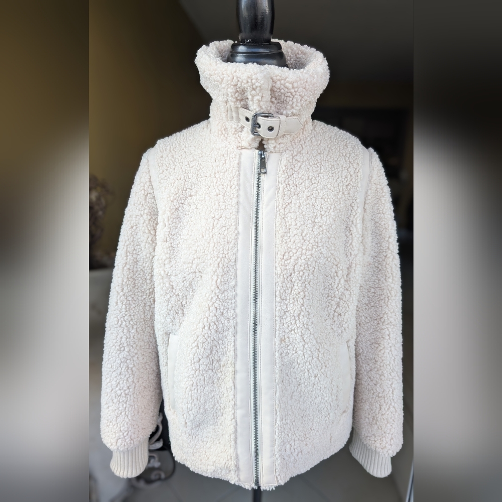 BANANA REPUBLIC Ivory Sherpa Bomber Jacket Coat Women's Size Small
